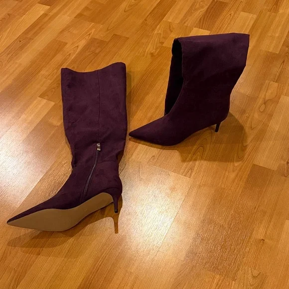 NWOT Eggplant Suede Pointed-Toe Over-the-Knee Boots - Picture 5 of 5